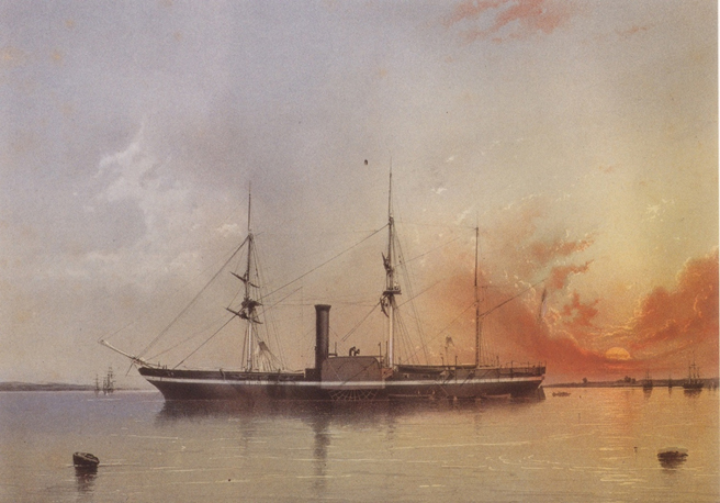 横浜開港資料館蔵　C.H.Stuart,The Naval and Mail Steamers of the United States,1853より（船体に白線が塗装されているのは竣工直後と推測。）